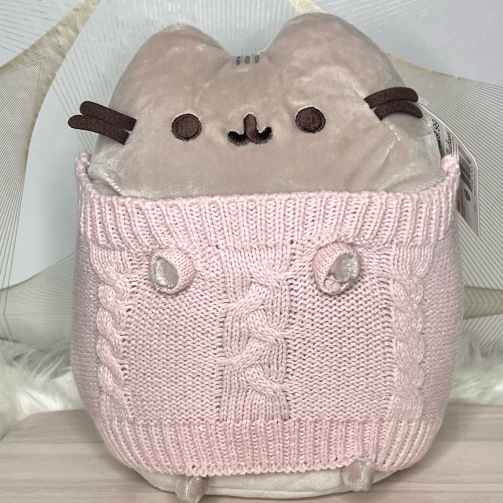 •SOLD• Pusheen Cat wearing Pink Knitted Sweater 9 1/2” NWT